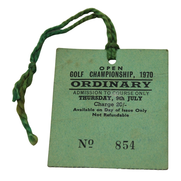 1970 The OPEN Championship Thursday Ticket #854 w/Original String - Jack Nicklaus Win