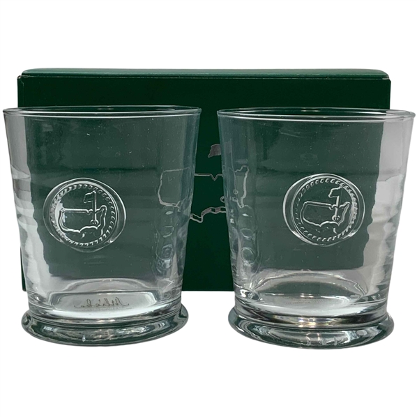 A Pair of Juliska The Masters Tournament Glass Rocks Tumblers in Original Box