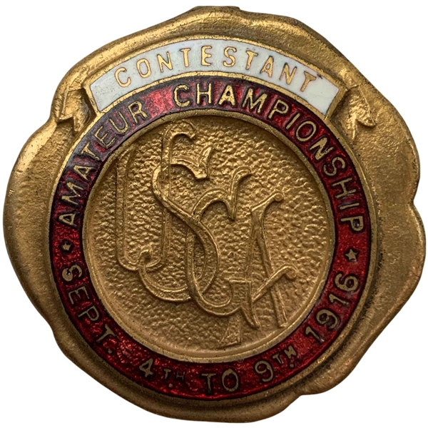 1916 US Amateur at Merion CC Contestant Badge - Bobby Jones Major Debut - Scarce!