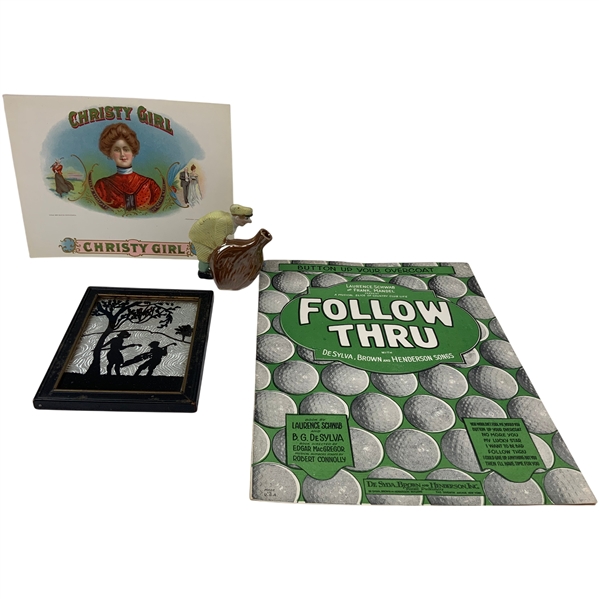 A Collection of Vintage Golf Related Ephemera Artwork and Ceramic Novelties