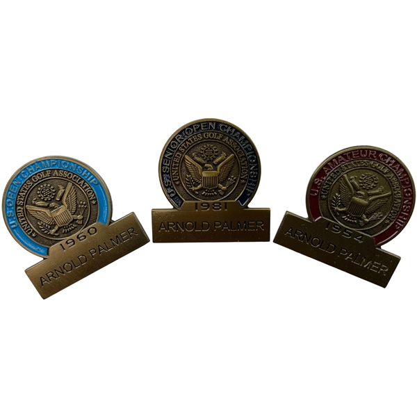 A Trio of Arnold Palmer USGA Commemorative Contestant Badge Lapel Pins