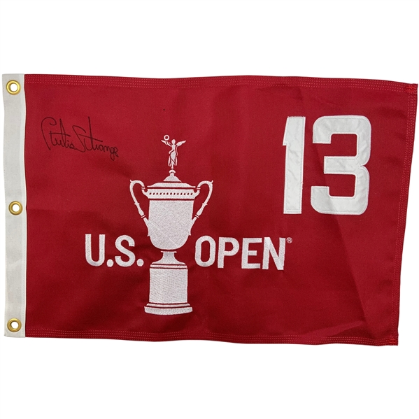 Curtis Strange Signed U.S. Open Red Souvenir Pin Flag JSA ALOA