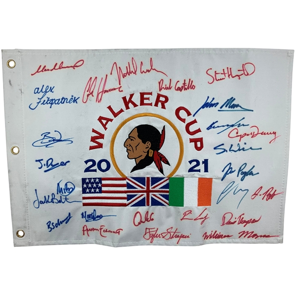 US & GB&I Complete Team Signed 2021 Walker Cup at Seminole GC Flag JSA ALOA