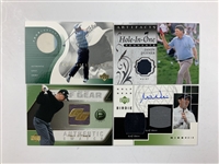 A Collection of Sixteen Upper Deck Golf Memorabilia Trading Cards Including Autograph and Numbered Inserts