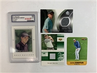 A Collection of Eleven Sergio Garcia and Scottie Scheffler Golf Trading Cards Including Graded and Memorabilia Examples