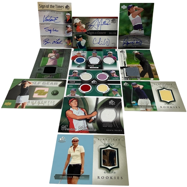 Eleven Upper Deck LPGA Golf Trading Cards Including Multi-Player Autographs and Memorabilia