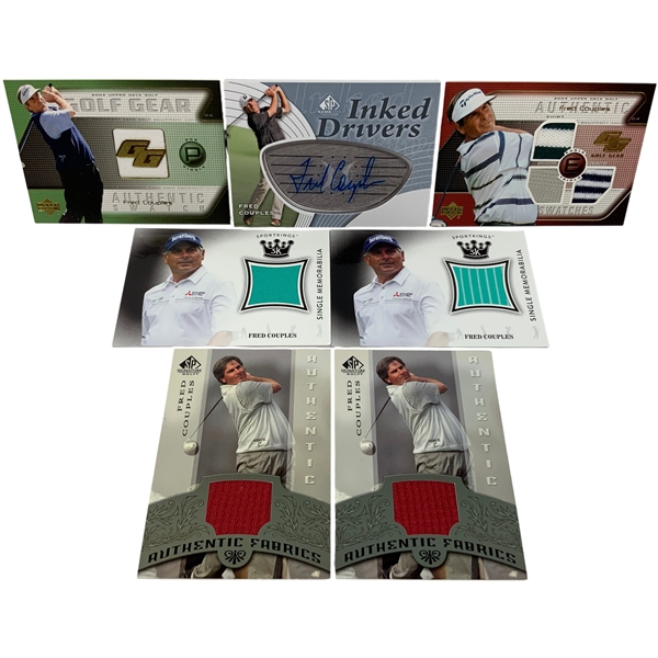A Collection of Seven Fred Couples Golf Cards Including Autograph and Memorabilia