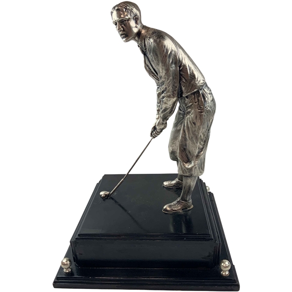 Sizeable Bobby Jones Silver-Plated Putting Figural Statue on Plinth
