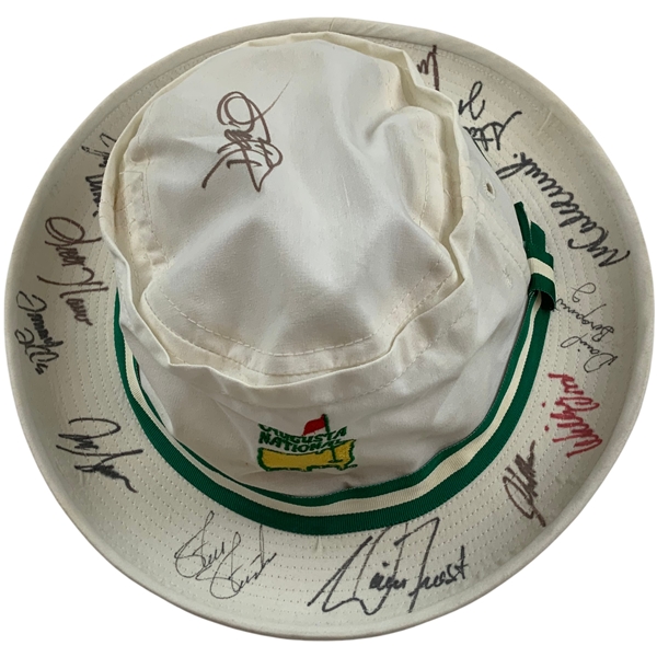 Duval, Cink, Leonard, Calc & More Signed Augusta National White Bucket Hat JSA ALOA