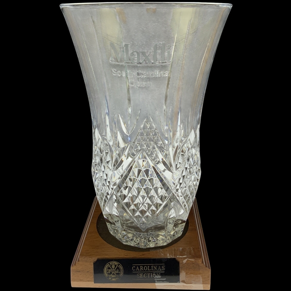 Robert Boyds Maxfli South Carolina Open PGA Carolinas Section Crystal Trophy Vase on Wooden Base