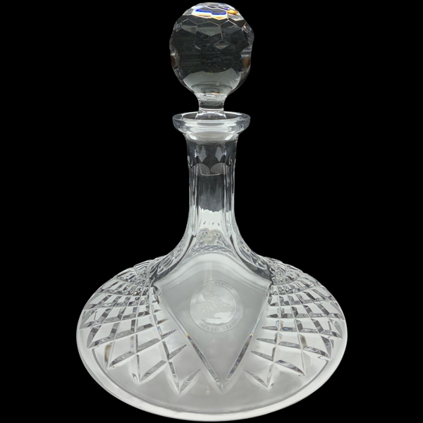 Robert Boyds Galway Irish Crystal Cut Glass Ships Decanter with Commemorative Pebble Beach Etching