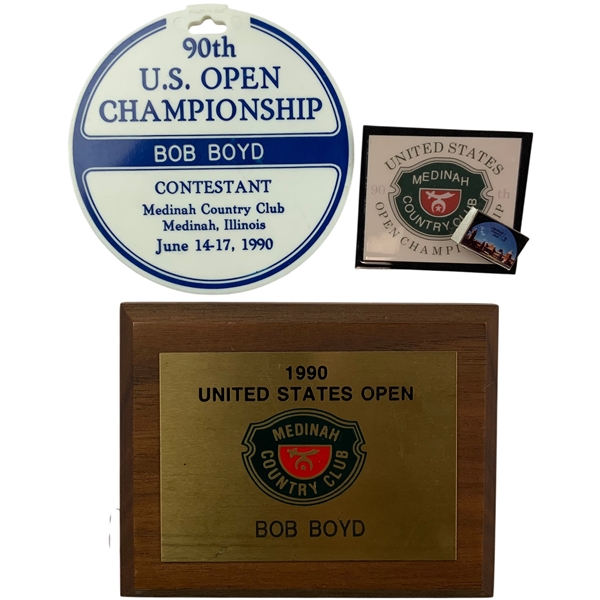 Robert Boyds 1990 US Open at Medinah Contestant Bag Tag, Plaque & Patch