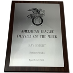Ray Knights 1987 American League Player of the Week Award Plaque