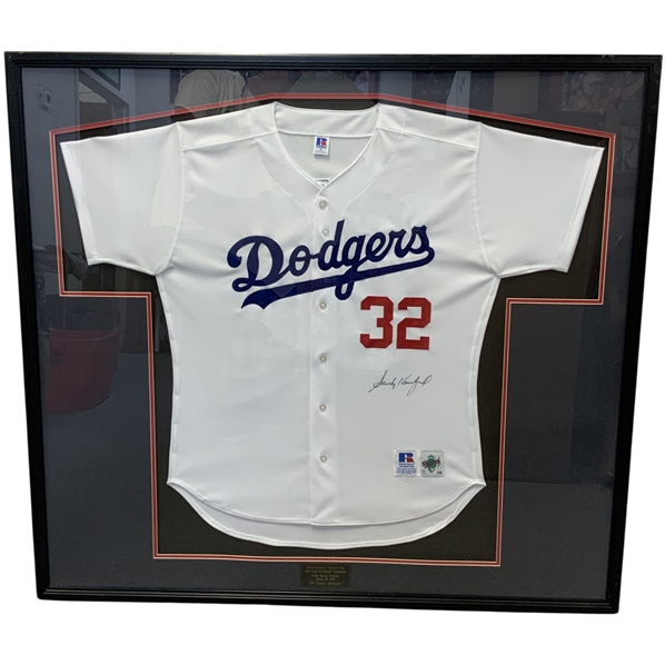 Sandy Koufax Signed Los Angeles Dodgers #32 Stitched Jersey w/ Nameplate - Framed JSA ALOA
