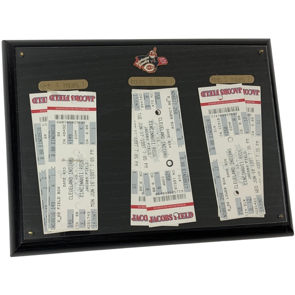 First Reds Vs Indians Interleague Games Display w/ Six Tickets on Plaque - Ray Knight Collection