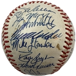 1992 Atlanta Braves Team Signed National League Champs Ball w/ Justice, Glavine & Smoltz JSA ALOA
