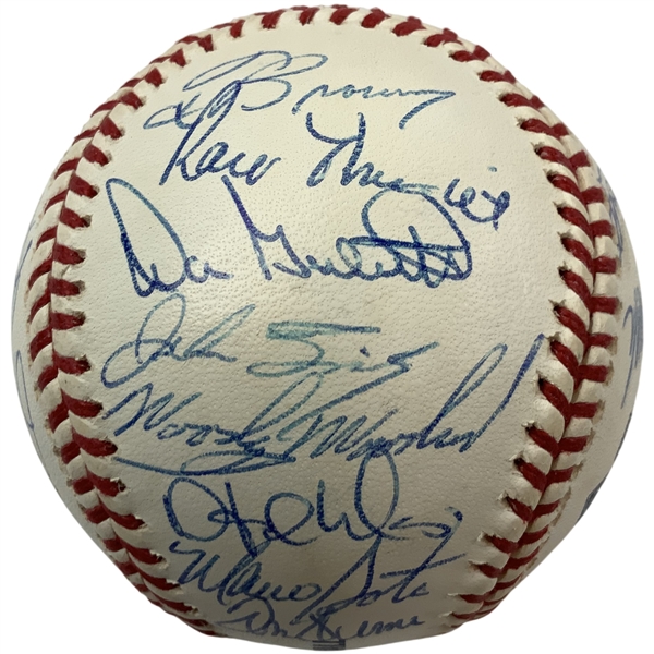 Cincinnati Reds Riverfront Stadium 1970-2002 Reunion Ball Signed by 24 Old Timers JSA ALOA