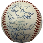 Cincinnati Reds Riverfront Stadium 1970-2002 Reunion Ball Signed by 24 Old Timers JSA ALOA