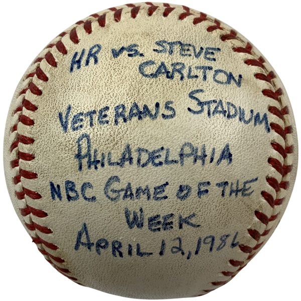 Ray Knights Inscribed Home Run MLB Game of The Week vs. Steve Carlton Used Ball 