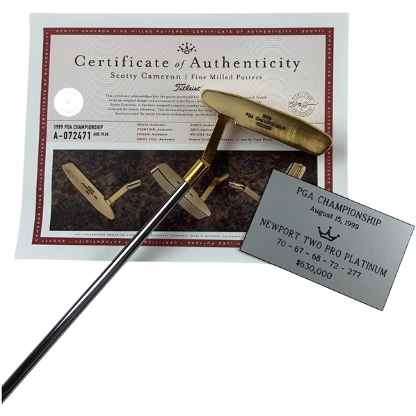 Tiger Woods 1999 PGA Championship Scotty Cameron Victory Gold-Plated Newport Two Titleist Putter w/ COA