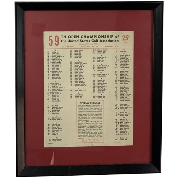 1959 U.S. Open Championship Pairing Sheet Winged Foot GC - Nicklaus Amateur