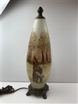 c.1928 Hand-Painted Frosted Glass Golf Theme Table Lamp Signed by Artist T May