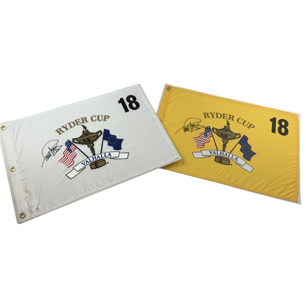 A Pair of Paul Azinger Signed 2008 Ryder Cup Valhalla Golf Pin Flags JSA #AR65591 & #AR65392