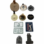 A Collection of Ten Assorted Golf Bag Tags from Prestigious Clubs and Major Tournaments