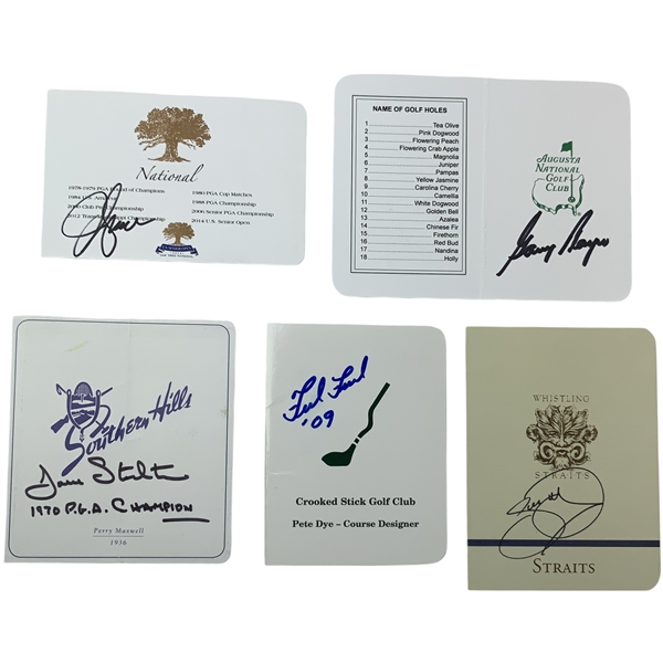 A Collection of Five (5) Signed Commemorative Golf Scorecards Including Augusta National and Whistling Straits JSA ALOA