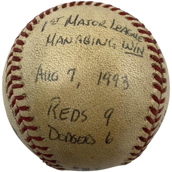Ray Knights Inscribed 1st ML Managerial Win August 7, 1993 Game Used Ball