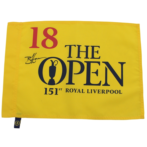 Brian Harman Signed 2023 The Open Championship at Royal Liverpool Yellow Screen Flag JSA ALOA