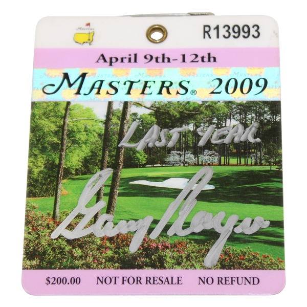 Gary Player Signed 2009 Masters Tournament SERIES Badge #R13993 with Last Year JSA ALOA