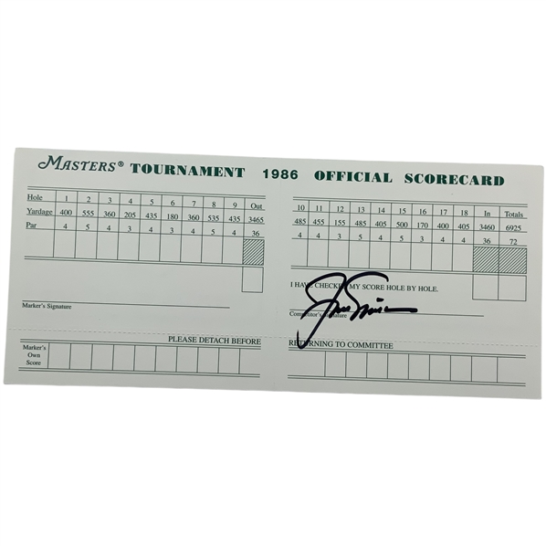 Jack Nicklaus Signed Official 1986 Masters Tournament Scorecard JSA ALOA