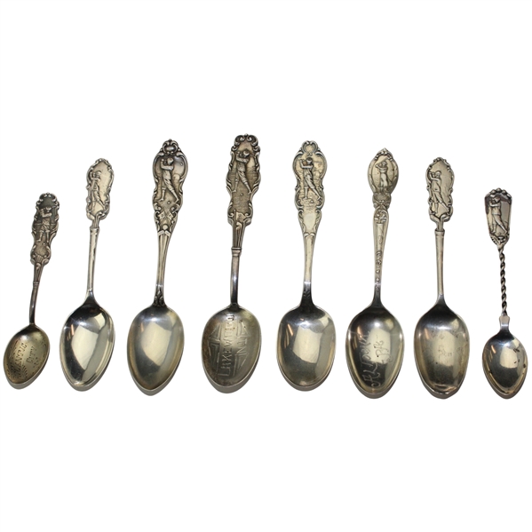 Eight (8) Various Vintage Golf Themed Sterling Silver Spoons