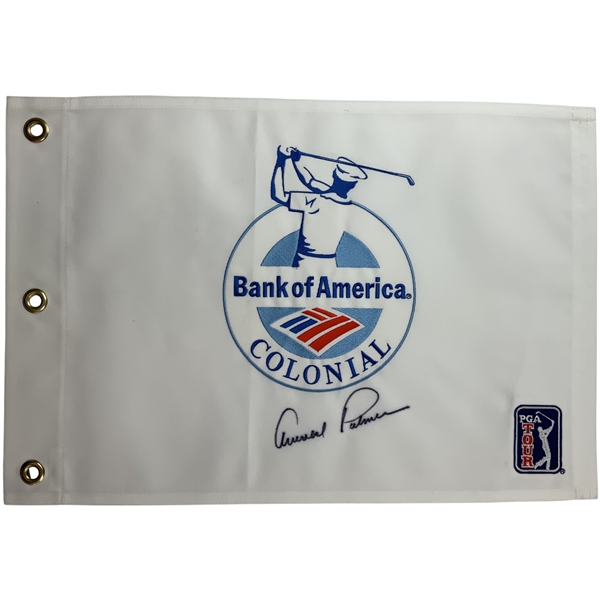 Arnold Palmer Signed Bank of America Colonial Tournament Embroidered Flag JSA ALOA