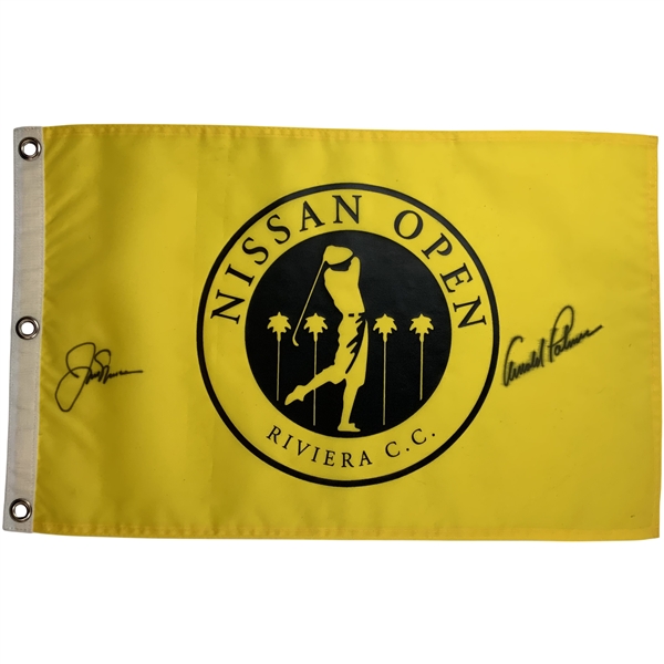 Jack Nicklaus and Arnold Palmer Dual Signed Nissan Open Riviera Country Club Golf Pin Flag JSA ALOA