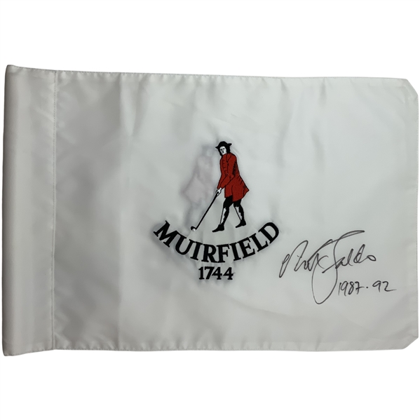 Nick Faldo Signed Muirfield Golf Pin Flag with 1987-92 Inscription JSA ALOA