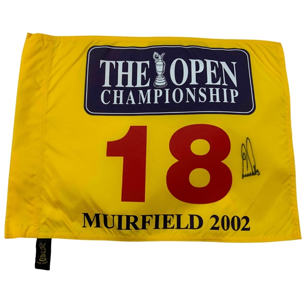 Ernie Els Signed 2002 The OPEN at Muirfield Yellow Screen Flag JSA ALOA