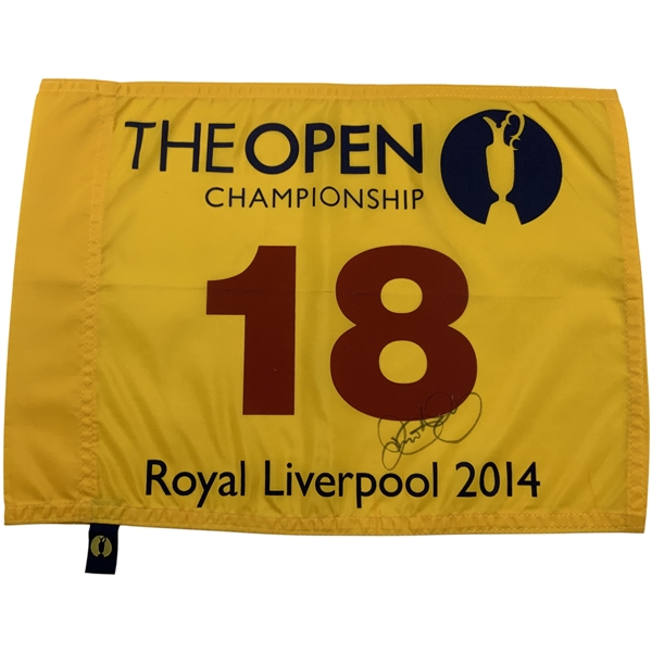 Rory McIlroy Signed 2014 OPEN Championship at Royal Liverpool Flag JSA ALOA