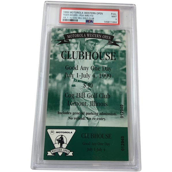 1999 Motorola Western Open Full Ticket Tiger Woods 10th PGA Tour Victory PSA 9 MINT