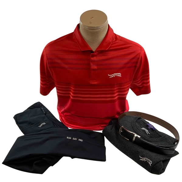 Tiger Woods Issued Sun Day Red Golf Outfit w/ Shirt, Pants, Sweater & Belt