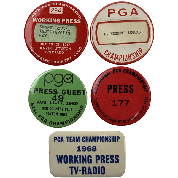 Collection of Five Vintage PGA Championship Press and Guest Badges 1961-1969