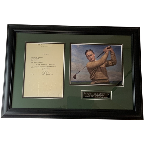 Bobby Jones Signed 1948 Letter to Coca-Cola Exec Photo Display - Framed JSA #B60831