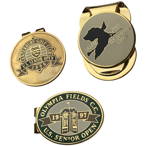 A Trio of U.S. Senior Open Gold-Tone Money Clips, 1996-2001