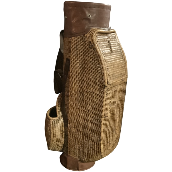 Vintage Woven Wicker and Leather Golf Bag