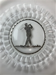 Vintage Sterling Silver Deposit and Pressed 14 1/4 D Glass Plate with Golfer Motif
