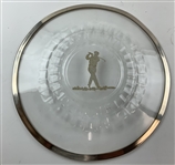 Vintage Sterling Silver Deposit and Pressed 14 1/4 D Glass Plate with Golfer Motif