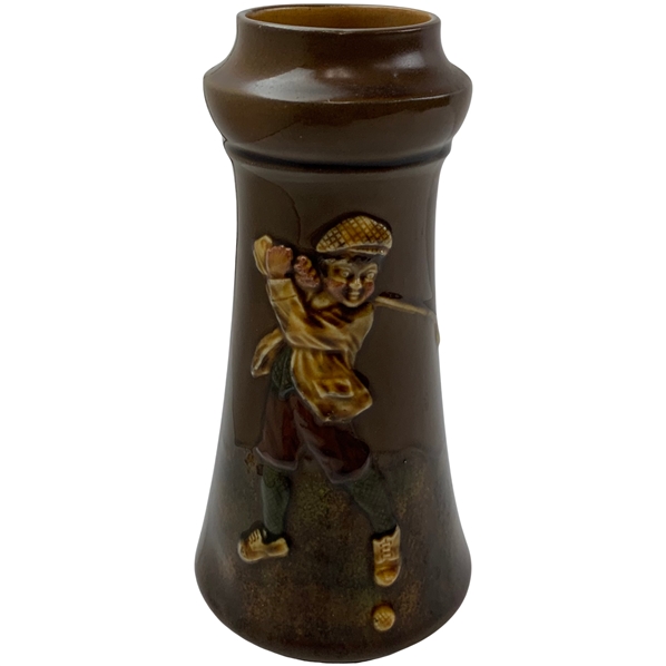 Unmarked Ceramic Vase with Raised Golf Figure