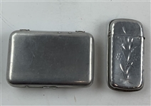 Matching Cigarette and Match Cases with Embossed Golfer on Lid