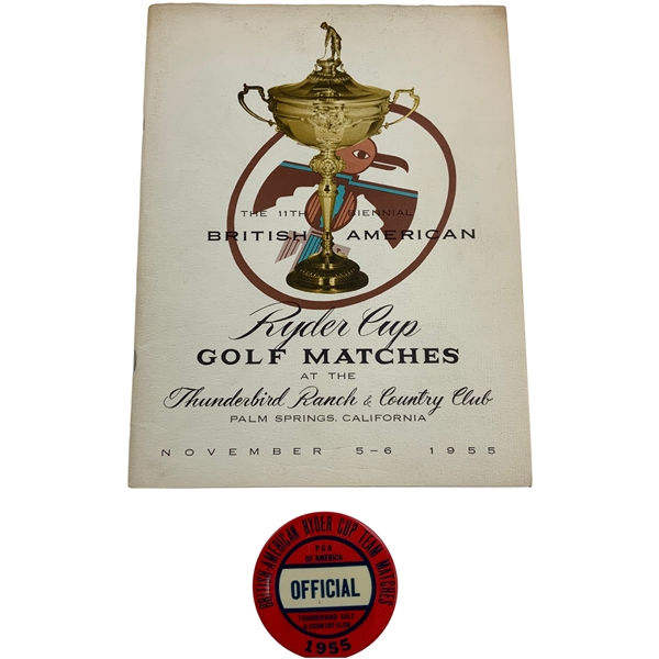 Program and Official’s badge for the 1955 Ryder Cup Matches Held at the Thunderbird Ranch and Country Club
